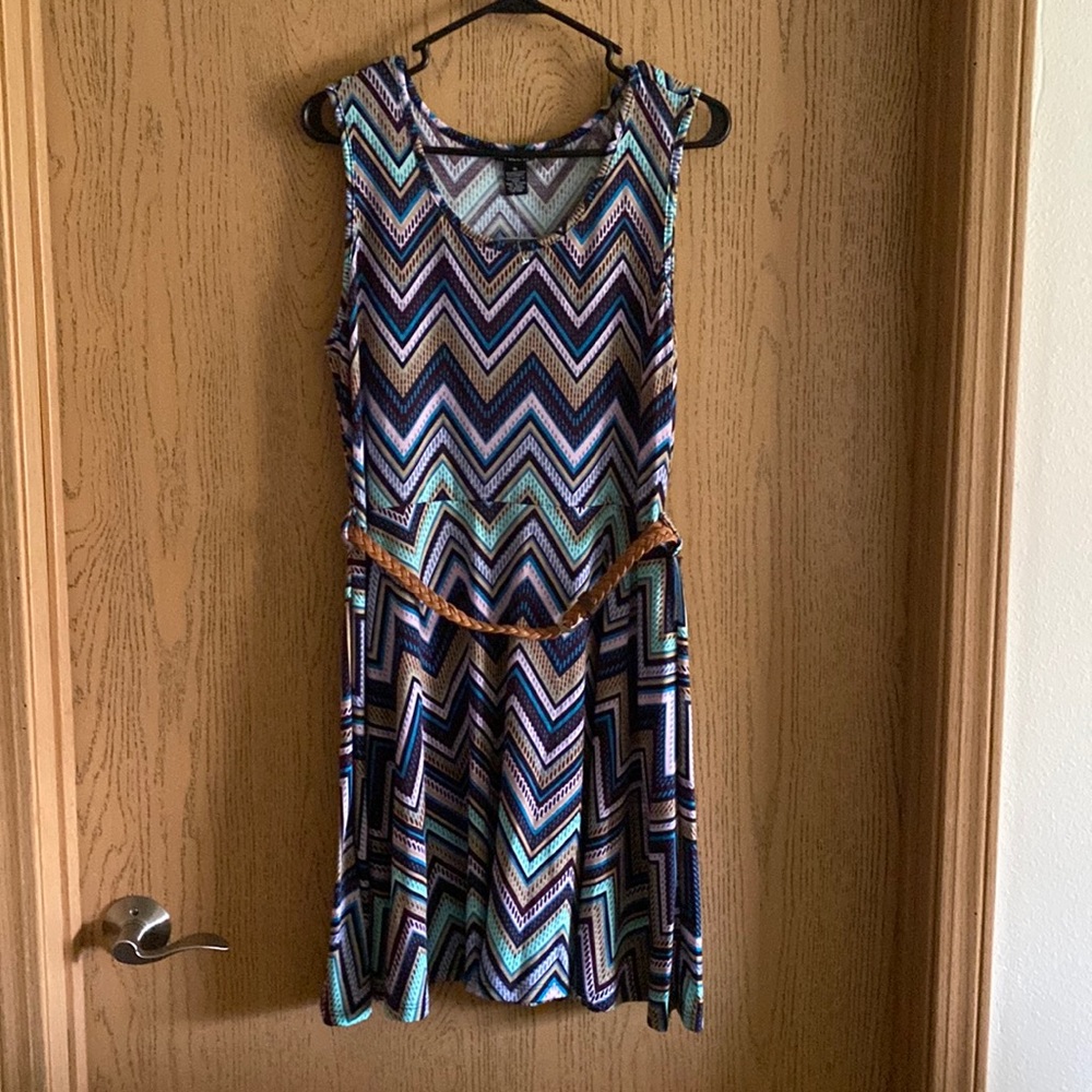 NWT Aztec Style Tank Top Style Dress with Belt,Size XL, 95% Polyester 5% Spandex